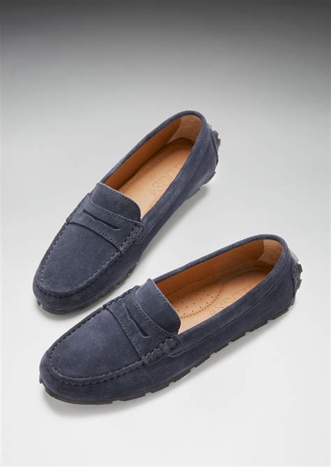 navy blue suede loafers